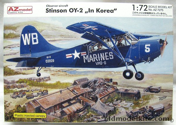 AZ Model 1/72 Stinson L-5 (Consolidated OY-1) Sentinel 'In Korea' - US Air Force / US Marines Aircraft #5 (Blue Overall) VMO-6 / US Marines Aircraft # 4 (Olive Drab Overall) VMO-6, AZ 7275 plastic model kit